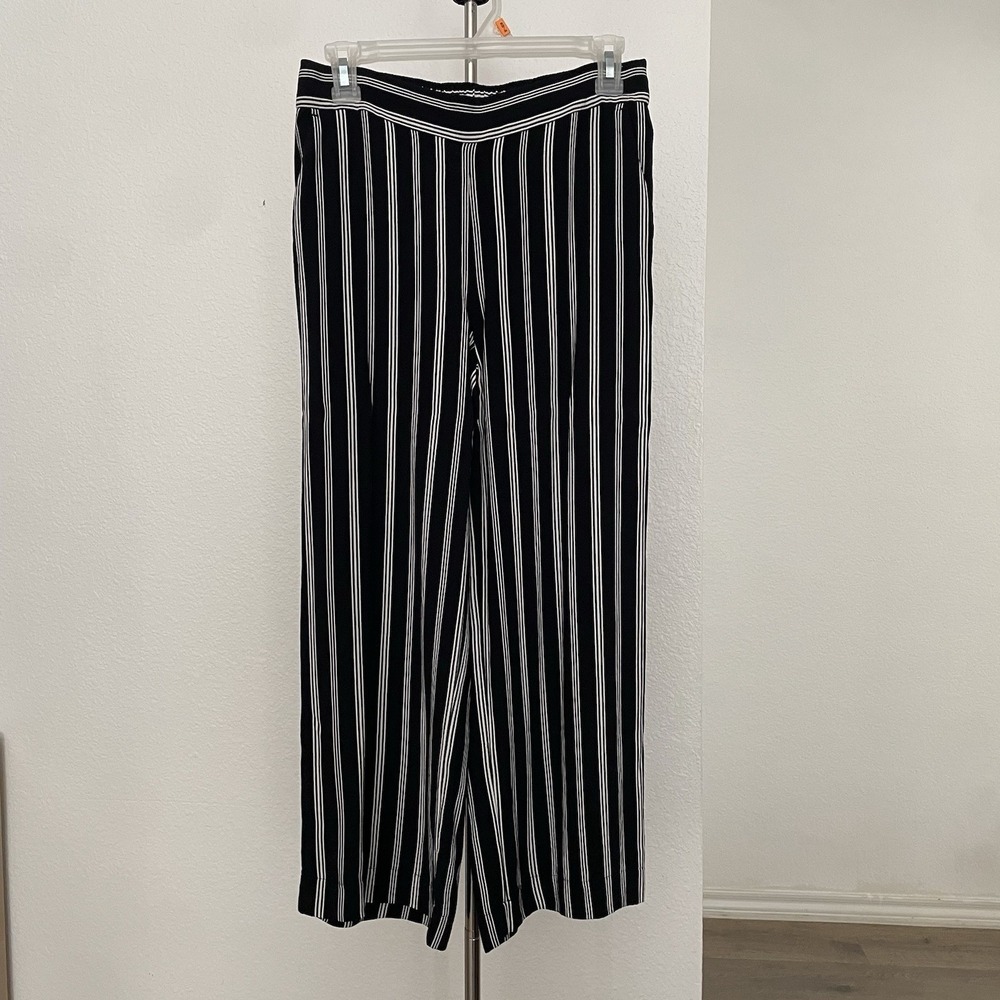 LOFT XS Black White Boho Summer Coastal Beach Resort Flowy Stripe Wide Leg Pants